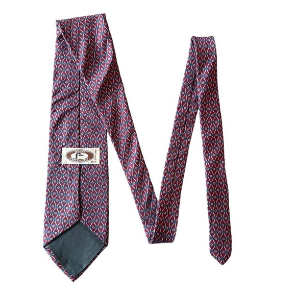 Vintage Regent Bert Pulitzer Burgundy Teal Geometric Silk Tie Mens Necktie USA - Picture 9 of 11